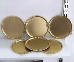 YUVARLAK GOLD KAPLAMA 6 Lİ GOLD JAPON GÜLLÜ SUNUM TEPSİSİ