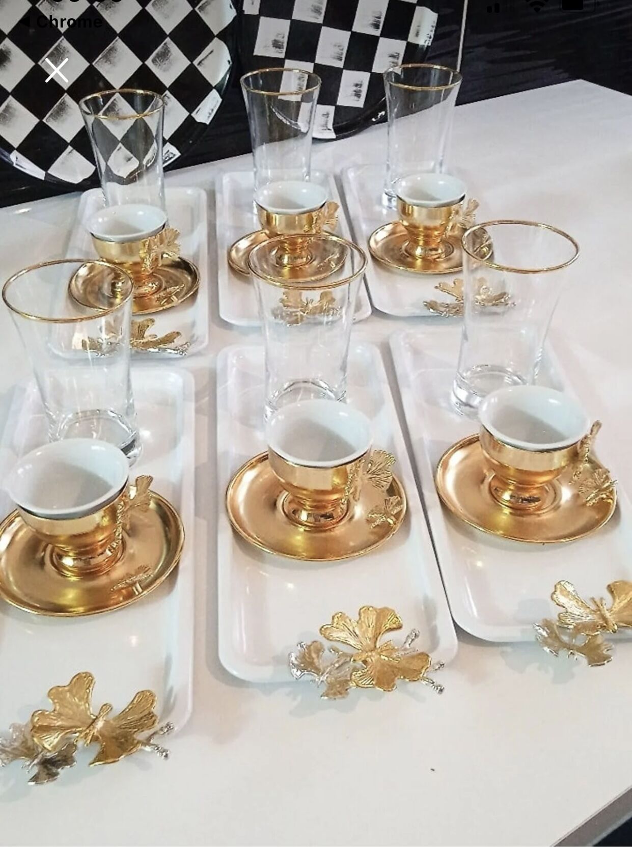6-PIECE WHITE COLOR RECTANGULAR MODEL SERVING PRESENTATION TRAY WITH BUTTERFLY ACCESSORIES
