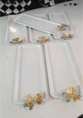 6-PIECE WHITE COLOR RECTANGULAR MODEL SERVING PRESENTATION TRAY WITH BUTTERFLY ACCESSORIES