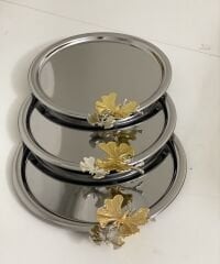 STAINLESS STEEL 3-PIECE BUTTERFLY PRESENTATION TRAY ROUND MODEL