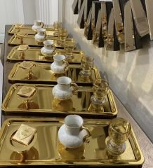 6 LI GOLD KAPLAMA DİKDÖRTGEN MODEL SUNUM TEPSİSİ PASLANMAZ ÇELİK