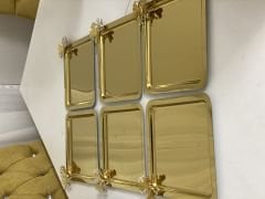 6 PIECE GOLD STEEL SQUARE SERVING AND PRESENTATION TRAY WITH BUTTERFLY