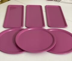 PEMBE RENK DİKDÖRTGEN VE YUVARLAK MODEL 6 LI SUNUM TEPSİSİ