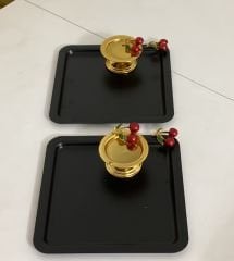 2 DIFFERENT MODELS BLACK SQUARE TRAY AND GOLD MACARON HOLDER WITH CHERRY ACCESSORIES