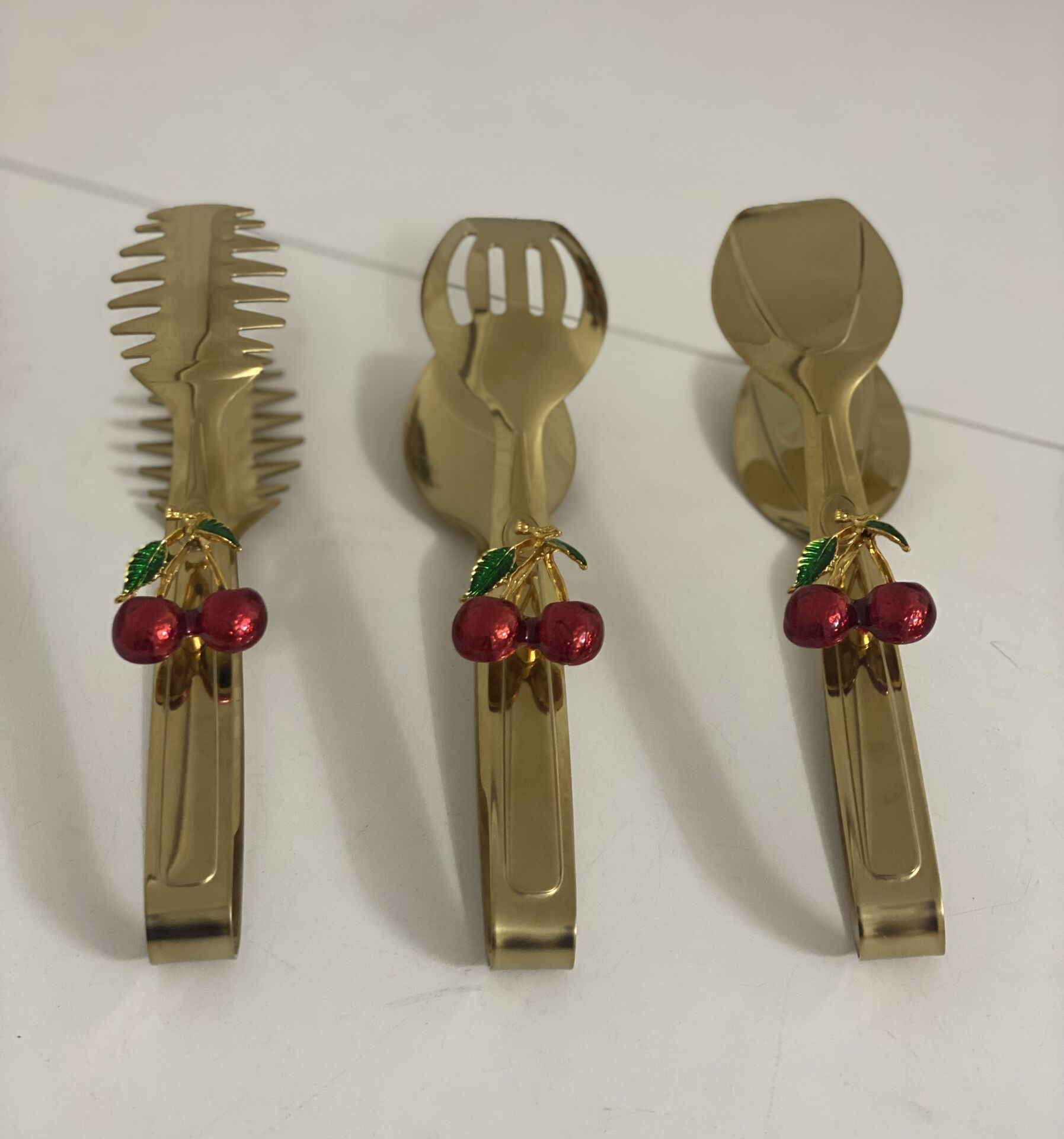 GOLD KAPLAMA 3 LÜ SERVİS MAŞA SETİ KİRAZ AKSESUARLI