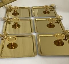 2 MODEL 6 LI GOLD KARE KELEBEKLİ TEPSİ VE 6 LI GOLD MAKARONLUK