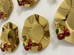 GOLD RENK DALGALI MODEL KİRAZ AKSEAUARLI 6 LI ÇAY TABAĞI