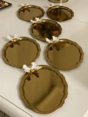 ÇELİK GOLD KAPLAMA OVAL BEYAZ KELEBEKLİ 6 ADET TEPSİ 15*21 CM