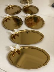 ÇELİK GOLD KAPLAMA OVAL BEYAZ KELEBEKLİ 6 ADET TEPSİ 15*21 CM