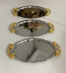 PASLANMAZ ÇELİK OVAL KULPLU MODEL 6 ADET  SUNUM TEPSİSİ 15*21 cm