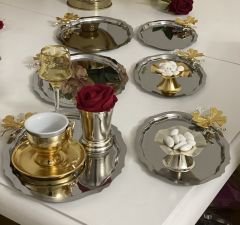 صينية تقديم بيضاوية فولاذية صغيرة وكبيرة مع فراشة 6 قطع
