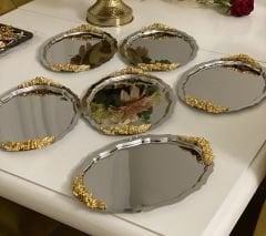 20*25 CM PASLANMAZ ÇELİK OVAL MODEL 6 ADET KULPLU SERVİS TEPSİSİ