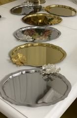 20*25 CM GOLD VE GÜMÜŞ OVAL 6 ADET SUNUM TEPSİSİ KELEBEK AKSESUARLI