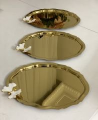 20*25 CM GOLD OVAL MODEL 3 PIECES WHITE BUTTERFLY PRESENTATION TRAY