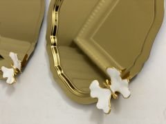 20*25 CM GOLD OVAL MODEL 3 PIECES WHITE BUTTERFLY PRESENTATION TRAY