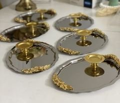 2 MODELS STEEL OVAL HANDLED 25 CM TRAY AND GOLD MACARON HOLDER SET OF 6