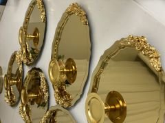 2 MODELS 25 CM GOLD OVAL HANDLED TRAY AND GOLD MACARON HOLDER SET OF 6