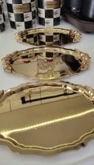 20*25 CM GOLD OVAL 3 ADET KULPLU SERVİS VE SUNUM TEPSİSİ