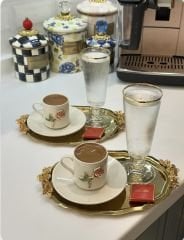 25 CM GOLD OVAL MODEL 2 PIECES PRESENTATION TRAY WITH HANDLES SERVING TRAY