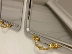 2 MODEL İNCE KULPLU ÇELİK KARE TEPSİ VE GOLD MAKARONLUK 6 ADET