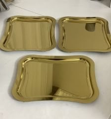 ÇELİK GOLD RENK İTALYAN DALGALI MODEL 3 ADET SUNUM TEPSİSİ 26*36 CM