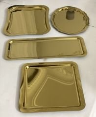 GOLD COLOR OVAL BATON SQUARE AND ITALIAN MODEL 4-PIECE SERVING AND PRESENTATION TRAY